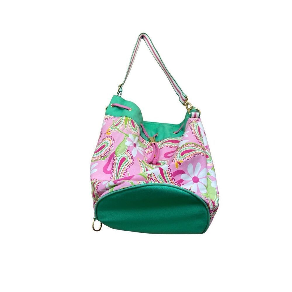 Lily Pulitzer Womens Pink Paisley Adjustable Shoulder Strap Canvas Bucket Bag - Picture 3 of 7